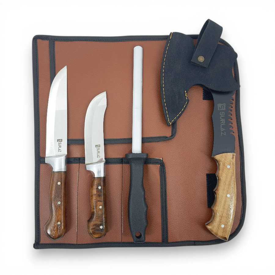 Handmade 5 Parça Kurbanlık Bıçak Seti Kasap Bıçaklı Baltalı Set