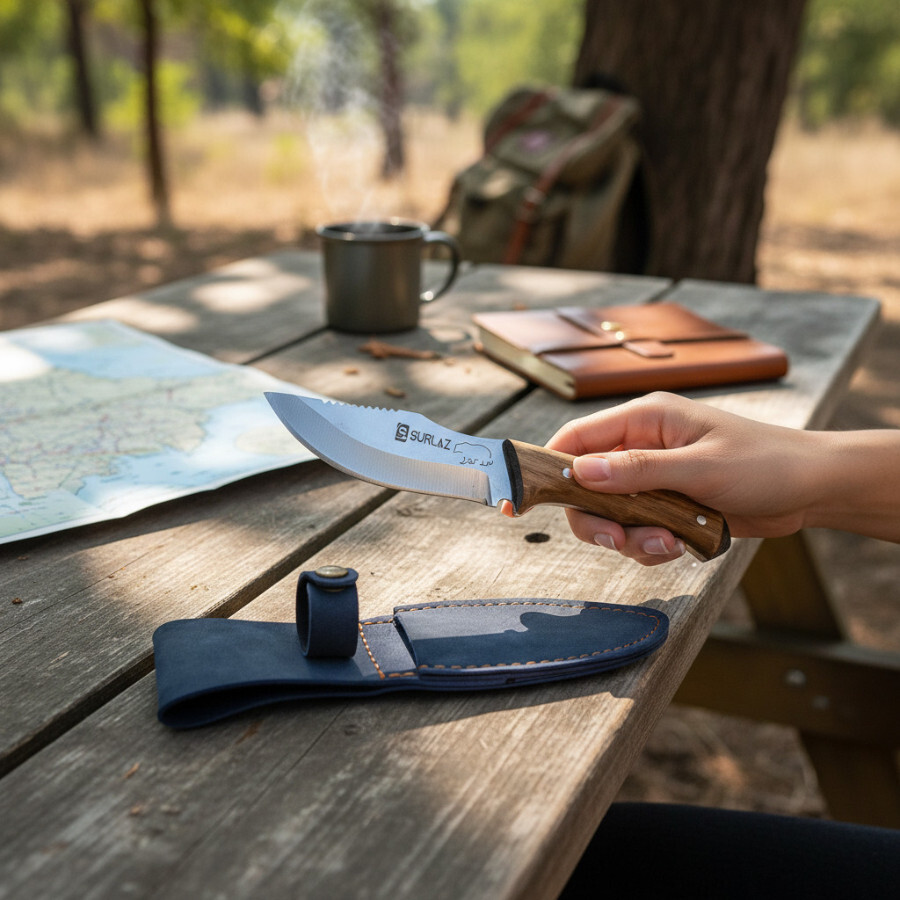 Mini Kamp Bıçağı Ayı İşlemeli Kılıflı Kamp Bıçağı Outdoor Bıçak Kamp Mutfağı